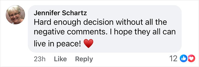 Comment showing support for Colin Farrell's decision regarding his son's long-term care, emphasizing peace and understanding.