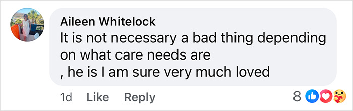 Comment by Aileen Whitelock discussing long-term care for a disabled son, showing supportive engagement.