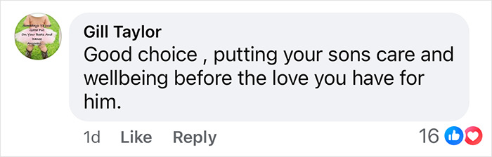 Comment supporting Colin Farrell's decision for long-term care for his son, focusing on wellbeing.