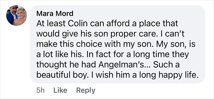 Comment discussing Colin Farrell's decision to find long-term care for his 21-year-old disabled son.