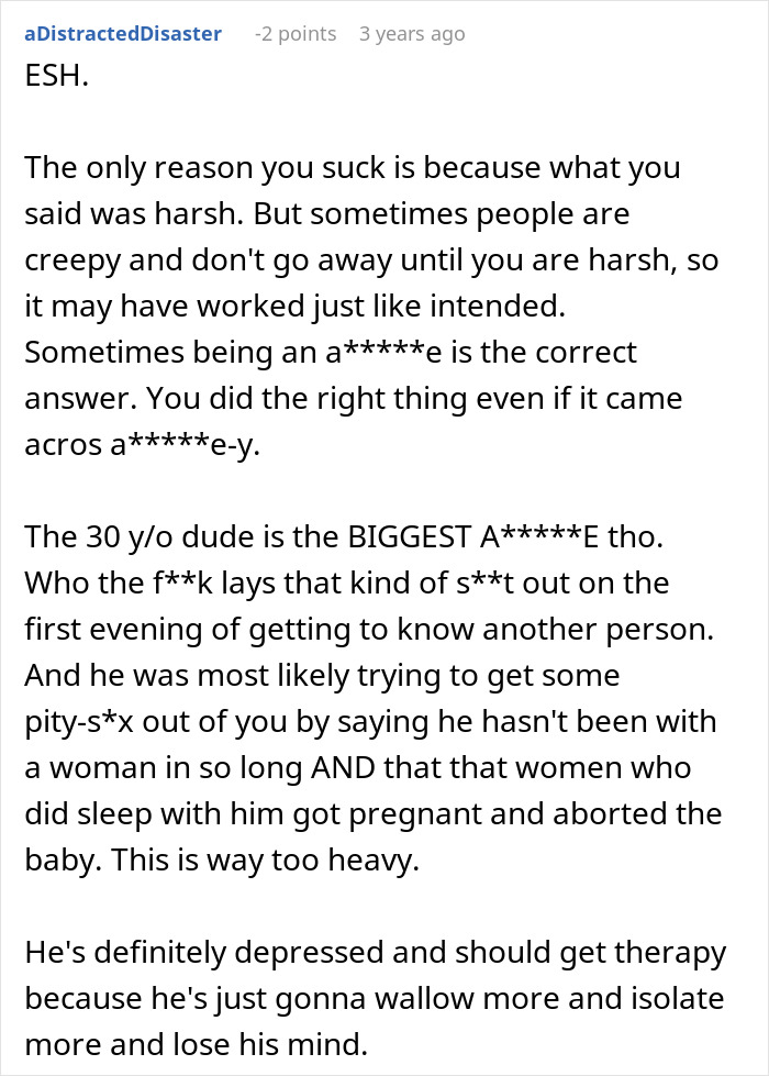 Text response on social media about oversharing issue during a conversation in a dating context.