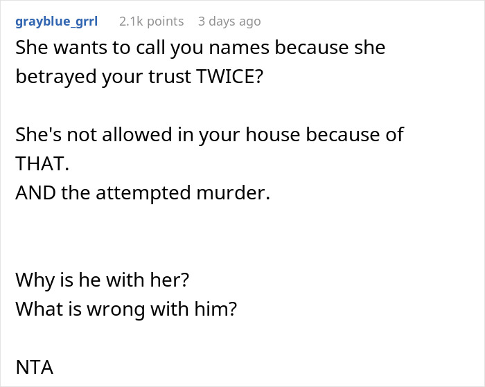 Reddit comment discussing trust issues and family drama about brother-in-law&rsquo;s girlfriend staying over.