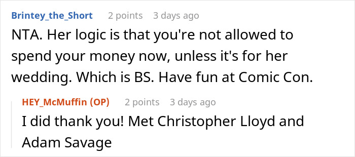 Reddit conversation about woman choosing affordable getaway with husband over friend&rsquo;s expensive wedding and facing criticism from bride.