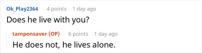 Reddit exchange about someone living alone after being banned from vacation.