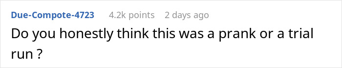 Comment on AITA post asking if the prank of dangling someone over a parking garage edge was genuine or a trial run.