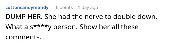Reddit comment criticizing a girlfriend during a birthday dinner celebration.