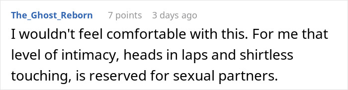 Reddit comment discussing discomfort with intimacy levels in parent-child relationships.