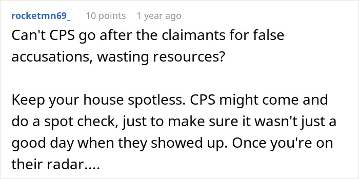 Reddit comment discussing false CPS claims and their impact on families.