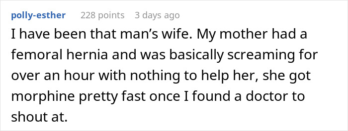 Text describing frustration with lackadaisical doctor, highlighting a patient being ignored until intervention led to care.