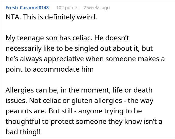 Text about a coworker's gluten-free diet being compared to outing one's sexuality, highlighting celiac disease awareness.