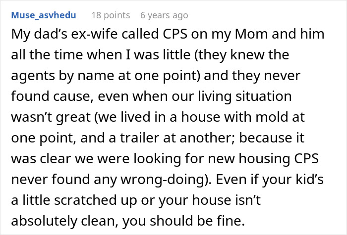 Text recounts a story about CPS investigations by a neglectful MIL, discussing living conditions and past family experiences. Text recounts a story about CPS investigations by a neglectful MIL, discussing living conditions and past family experiences.