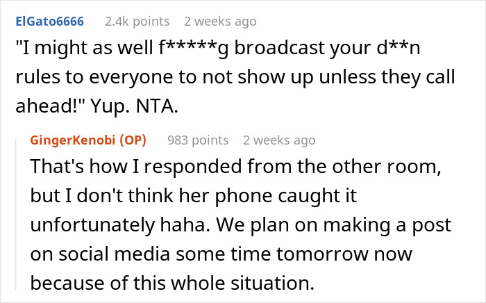 Reddit discussion about a couple's reaction to in-laws' surprise visit during babies' nap, highlighting disrespect concerns. Reddit discussion about a couple's reaction to in-laws' surprise visit during babies' nap, highlighting disrespect concerns.
