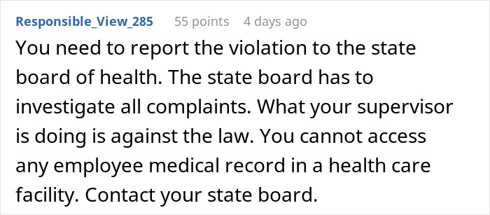Reddit comment discussing violation reporting related to canceled doctor&rsquo;s appointment without consent.