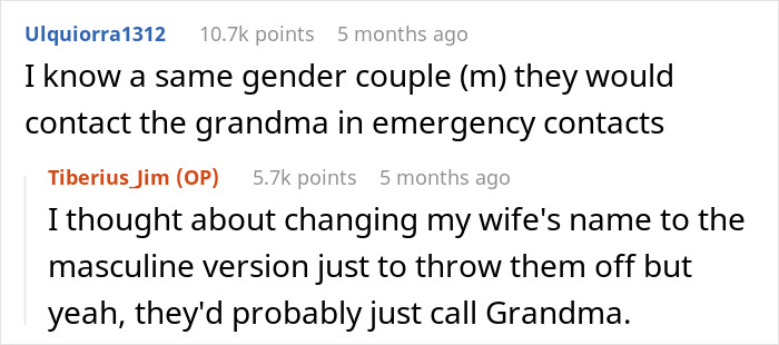 Comments discussing a school contacting grandma over two fathers in emergencies. Comments discussing a school contacting grandma over two fathers in emergencies.