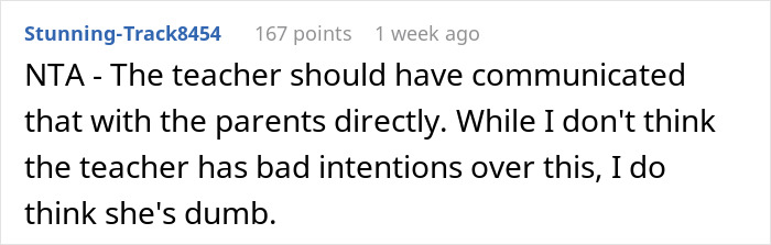 Online comment discussing a dance teacher's sleepover invite, emphasizing communication with parents.