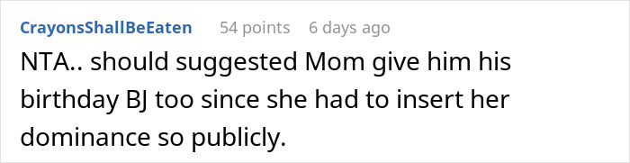 Comment about couple breakup after guy&rsquo;s mom jokingly steals girlfriend&rsquo;s seat to separate them in online discussion.