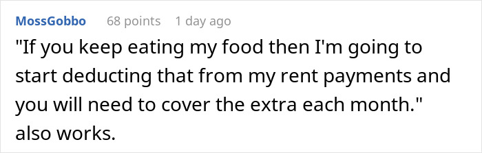 Comment on setting a trap for a roommate stealing food, suggesting rent deductions.