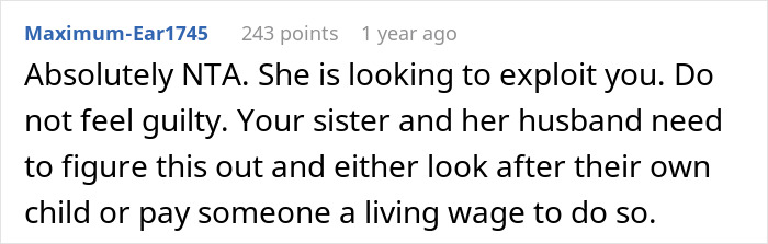 Screenshot of a Reddit comment discussing unfair pay for babysitting, highlighting exploitation and fair wages.