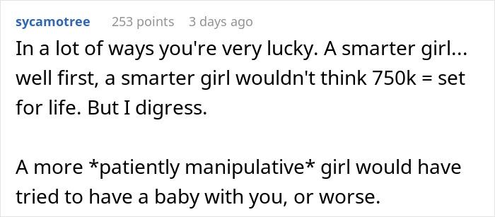 Reddit comment discussing relationship advice and manipulation tactics.