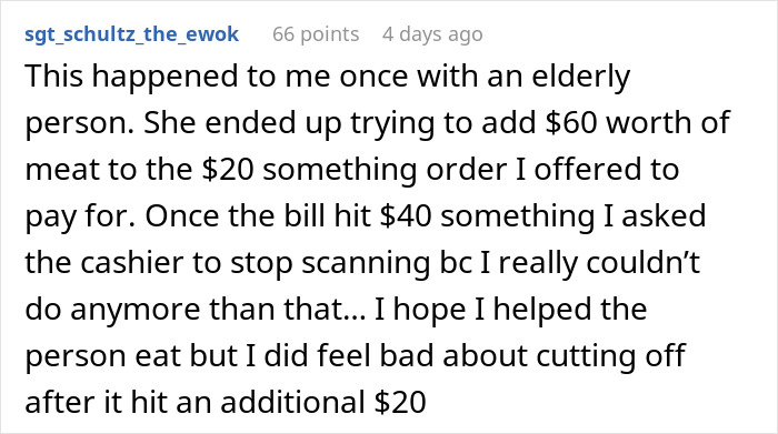 Text screenshot of someone's story about a small good deed snowballing into a larger unexpected situation.