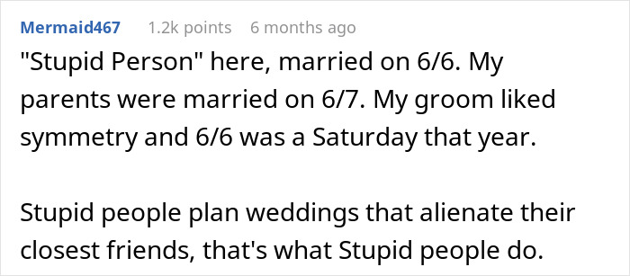 Reddit comment about wedding plans and exclusion from a ceremony. Reddit comment about wedding plans and exclusion from a ceremony.