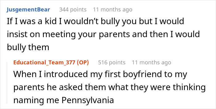 Text exchange about a humorous name change reveal involving parents and a boyfriend.