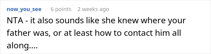 Reddit comment discussing family dynamics and inheritance issues.