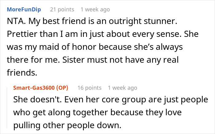 Discussion on brides choosing bridesmaids based on appearance, highlighting confidence and friendship dynamics.