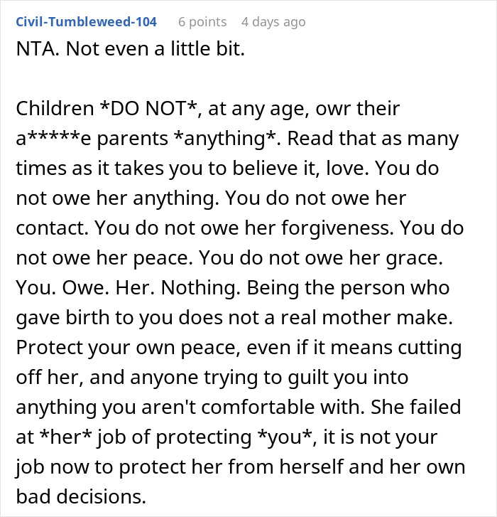 Reddit comment discussing parental guilt and boundaries. Reddit comment discussing parental guilt and boundaries.