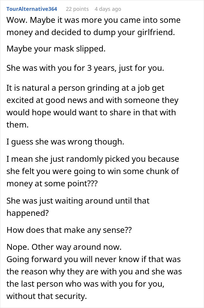 Text conversation about a guy breaking up with his girlfriend and lying about the reason.