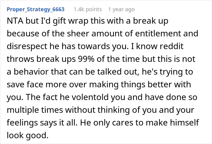 Text from Reddit discussing relationship advice and entitlement issues between a couple over an AI drawing request.