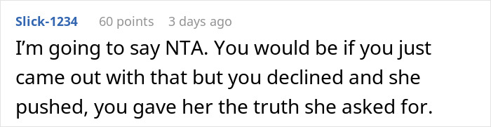 Comment discussing opinions on calling a girlfriend's cultural food "disgusting," debating honesty and respect.