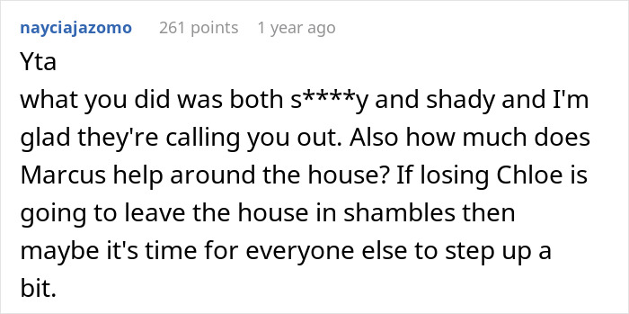 Comment criticizing man for overcharging stepdaughter's rent for chores-related reasons.