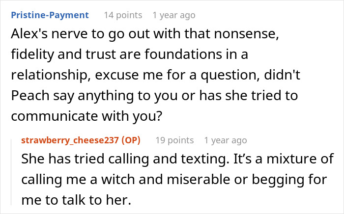 Reddit conversation about relationship drama, highlighting a fianc&eacute;'s affair, sparking family chaos.