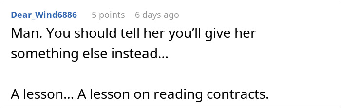 Comment about student's laptop being sold, suggesting a lesson on reading contracts.