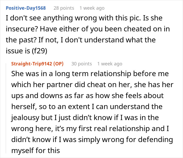 Online discussion about relationship jealousy after a woman reacts to a group photo incident. Online discussion about relationship jealousy after a woman reacts to a group photo incident.