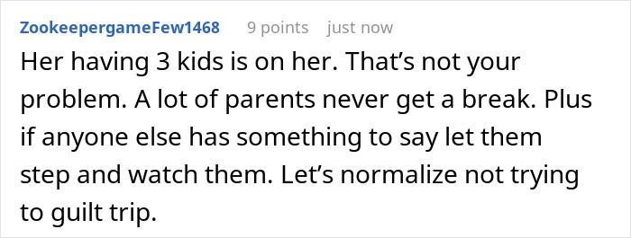 Comment discussing babysitter stress and parental responsibilities.