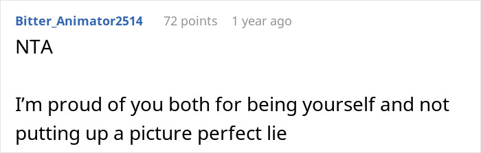 User comment supporting authenticity at dad's engagement dinner discussion.