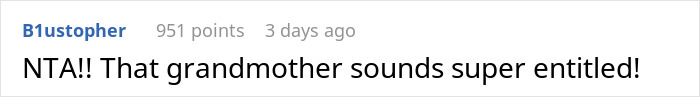 Comment on Reddit about an entitled grandmother in a discussion on an autistic Easter event.