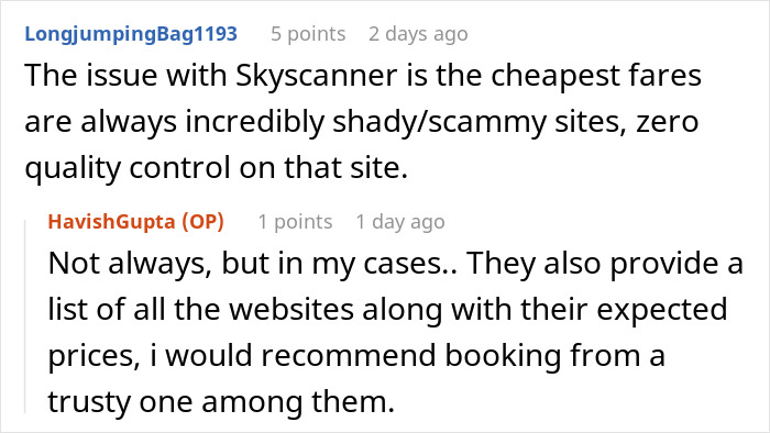 Debate on affordable flights and website trustworthiness in a Skyscanner forum discussion.