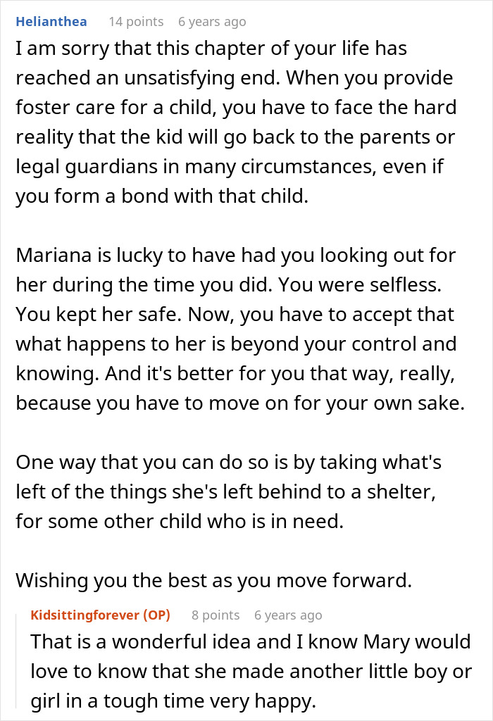 Online discussion about babysitting dilemma and fostering a bond with a child.