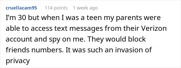 Comment about parental phone spying, discussing invasion of privacy experienced by teens. Comment about parental phone spying, discussing invasion of privacy experienced by teens.
