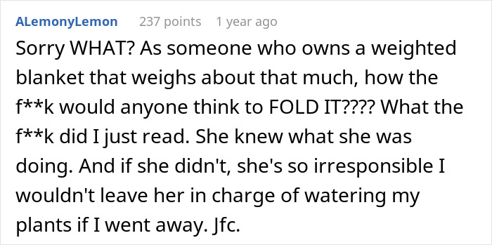 User expressing outrage over a weighted blanket incident involving a dog with an injured back.