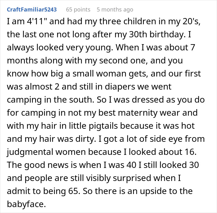 Reddit post discussing mom facing judgment for looking young, mistaken for teenage pregnancy. Reddit post discussing mom facing judgment for looking young, mistaken for teenage pregnancy.
