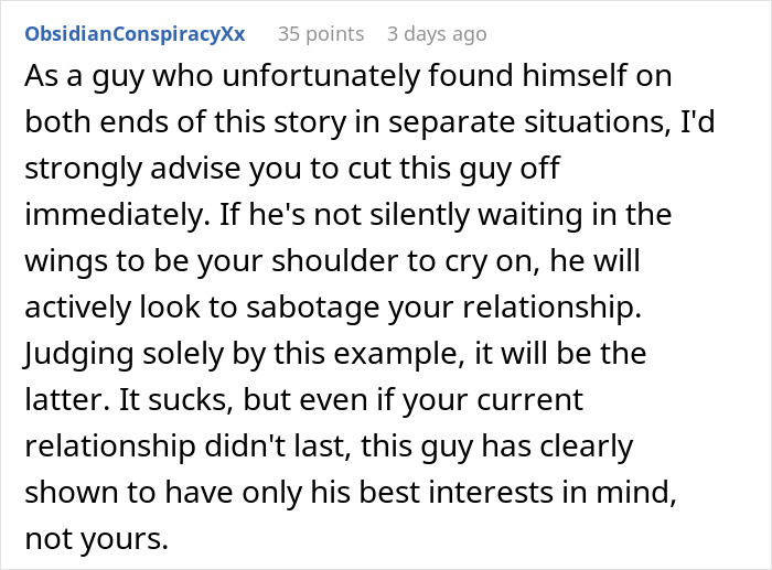 Relationship advice comment about untagging from friend's IG post.