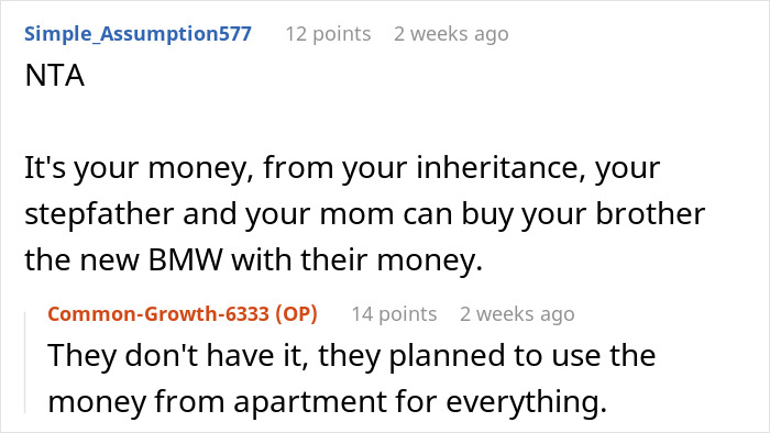Reddit discussion on keeping inheritance money from parents&rsquo; apartment sale.