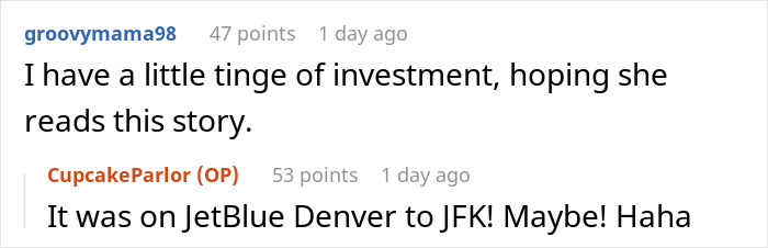 Reddit comments about rude plane passenger and lost purse incident, with humorous tone.