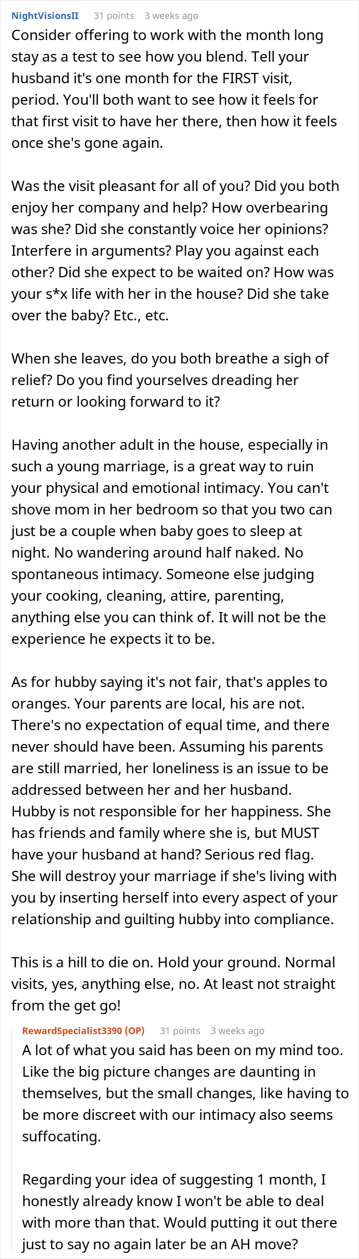 Discussion on MIL's extended stay impacting couple's intimacy and dynamics at home. Discussion on MIL's extended stay impacting couple's intimacy and dynamics at home.