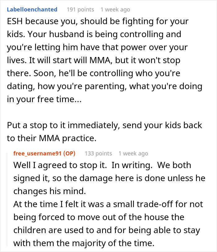 Discussion on kids' MMA classes, with differing opinions on aggression and parenting roles.