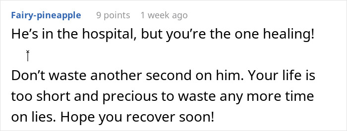 Screenshot of a comment about a hospital visit, suggesting the girlfriend deserves better.